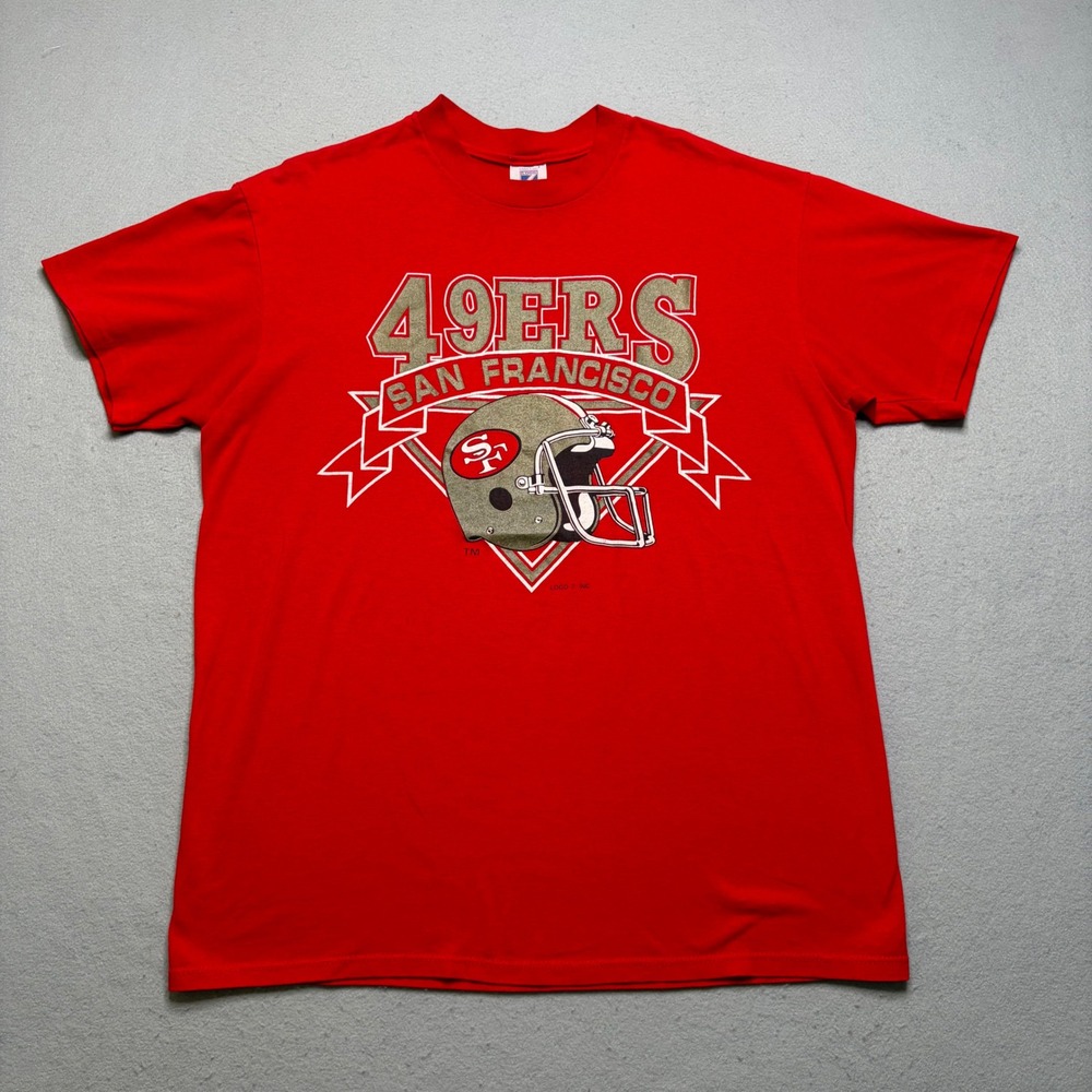 Logo 7 T-Shirt Mens XL Red San Francisco 49ers Vintage 90s‎ NFL Helmet Graphic